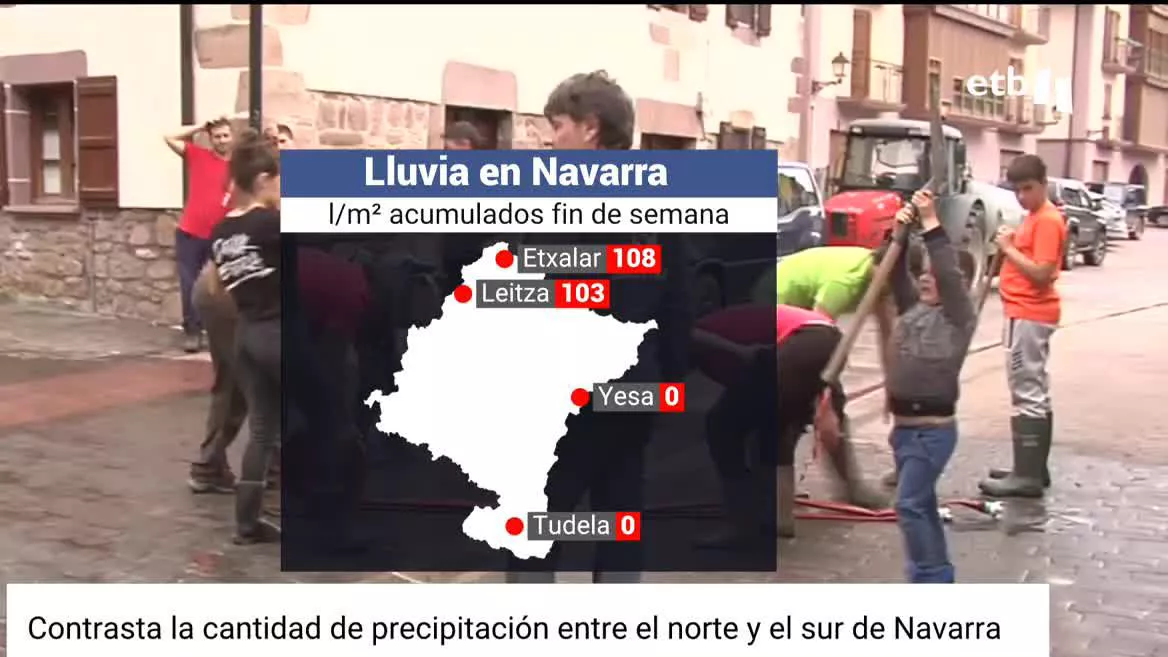 La pasarela del Arga en Pamplona sigue cerrada. En el norte se han acumulado 100 l/m² durante el fin de semana; en el sur, 0.