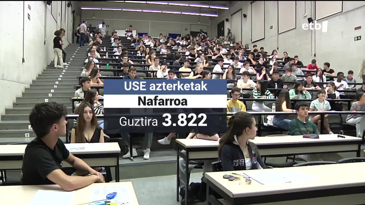 Aurten 3.822 ikaslek egingo dute Nafarroan Unibertsitateko Sarrera Ebaluzioa (USE).  Lau ikasletik batek euskaraz egingo du azterketa eta azken urteetako joerari jarraituz ia % 60 emakumeak dira. Ostegunean amaituko dituzte azterketak. Bihar, berriz, EAEko ikasleen txanda etorriko da.