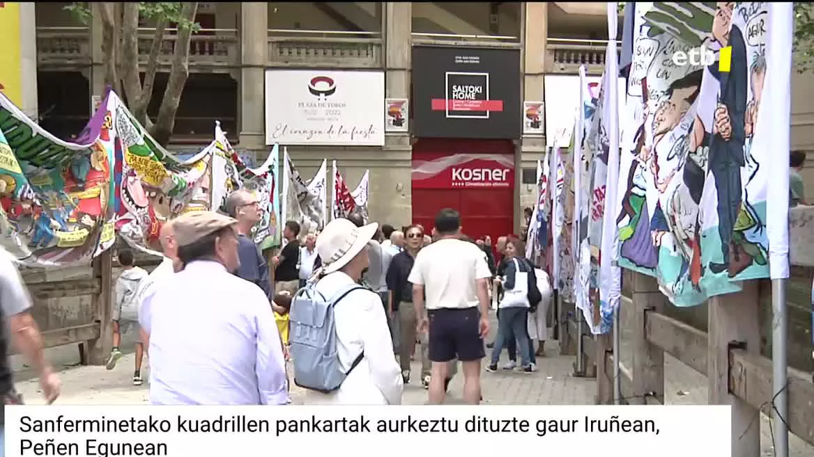 Sanferminak iristear dira eta hiria ari da hitzordurako egokitzen. Gaur goizean erraldoien desfilea egin eta konpartsen pankartak aurkeztu ostean,  herri bazkariaz gozatzen ari dira koadrilak.