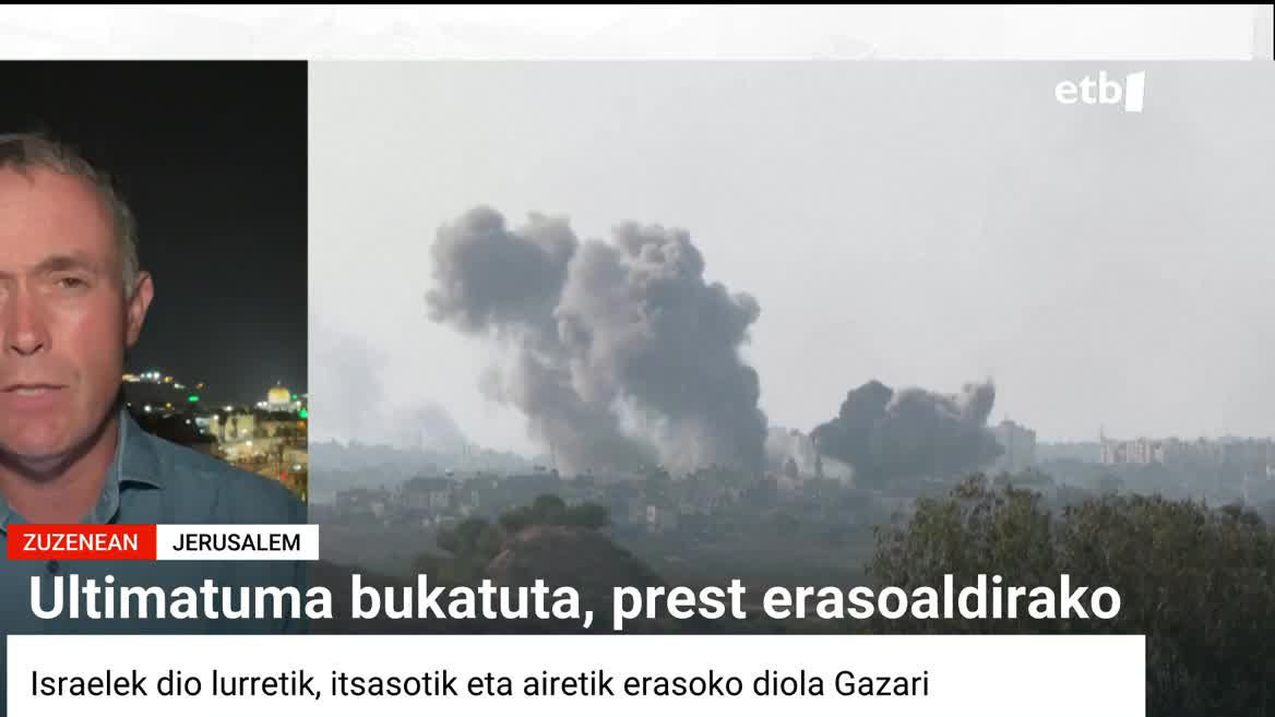 EITBren Jerrusalemgo korrespontsalak azaldu duenez, Benjamin Netanhau Israelgo lehen ministroak zabaldu du Armada prest dagoela Gazaren kontrako erasoaldi handia abiatzeko.