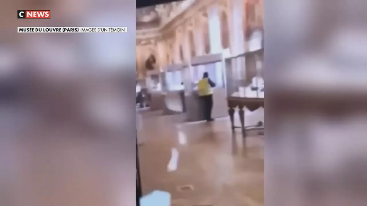 En el vídeo, difundido en exclusiva por CNEWS, se ve a un hombre vestido con chaleco reflectante amarillo abriendo una de las vitrinas de la Galería Apolo con una sierra circular y manipulando el cristal hasta que consigue abrirlo y sustraer las piezas de su interior. El robo duró de 5 a 7 minutos y sustrajeron 8 piezas de incalculable valor. 