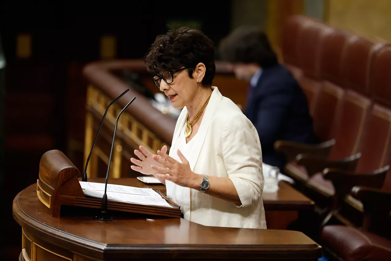 MADRID, 09/07/2025.- La portavoz del PNV, Maribel Vaquero, interviene durante el pleno en el Congreso de los Diputados, este miércoles. EFE/ Mariscal
