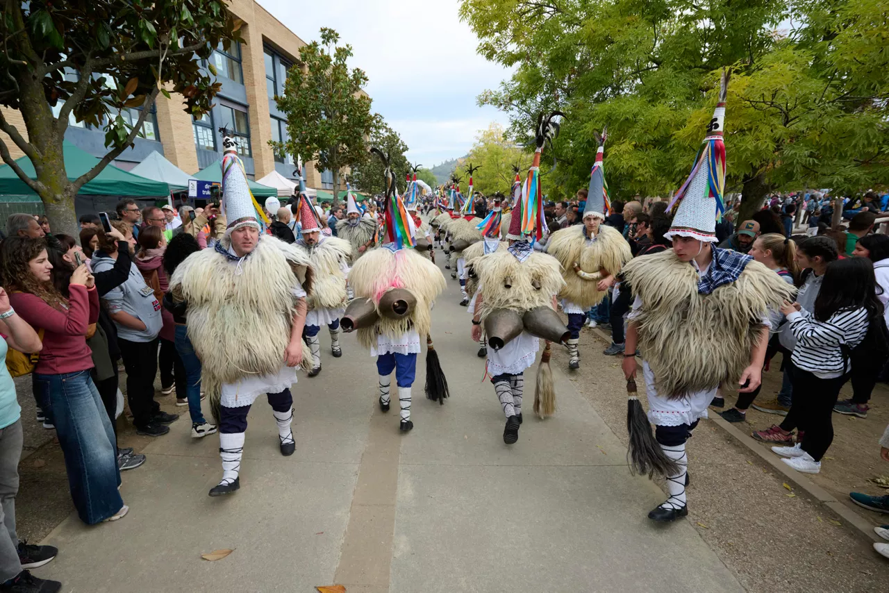 VILLAVA, 19/10/2025.- La ikastola Paz de Ziganda de Villava centraliza este domingo la fiesta del Nafarroa Oinez 2025, con una masiva participación en apoyo y defensa del uso habitual del euskera y, este año, con un canto a la paz en los conflictos que asolan el panorama internacional. EFE/Iñaki Porto
