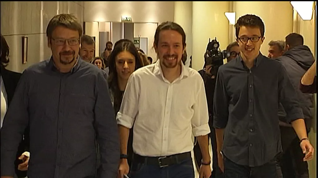 Comparecencia de prensa de Podemos, tras la reunión del viernes con el rey. EFE