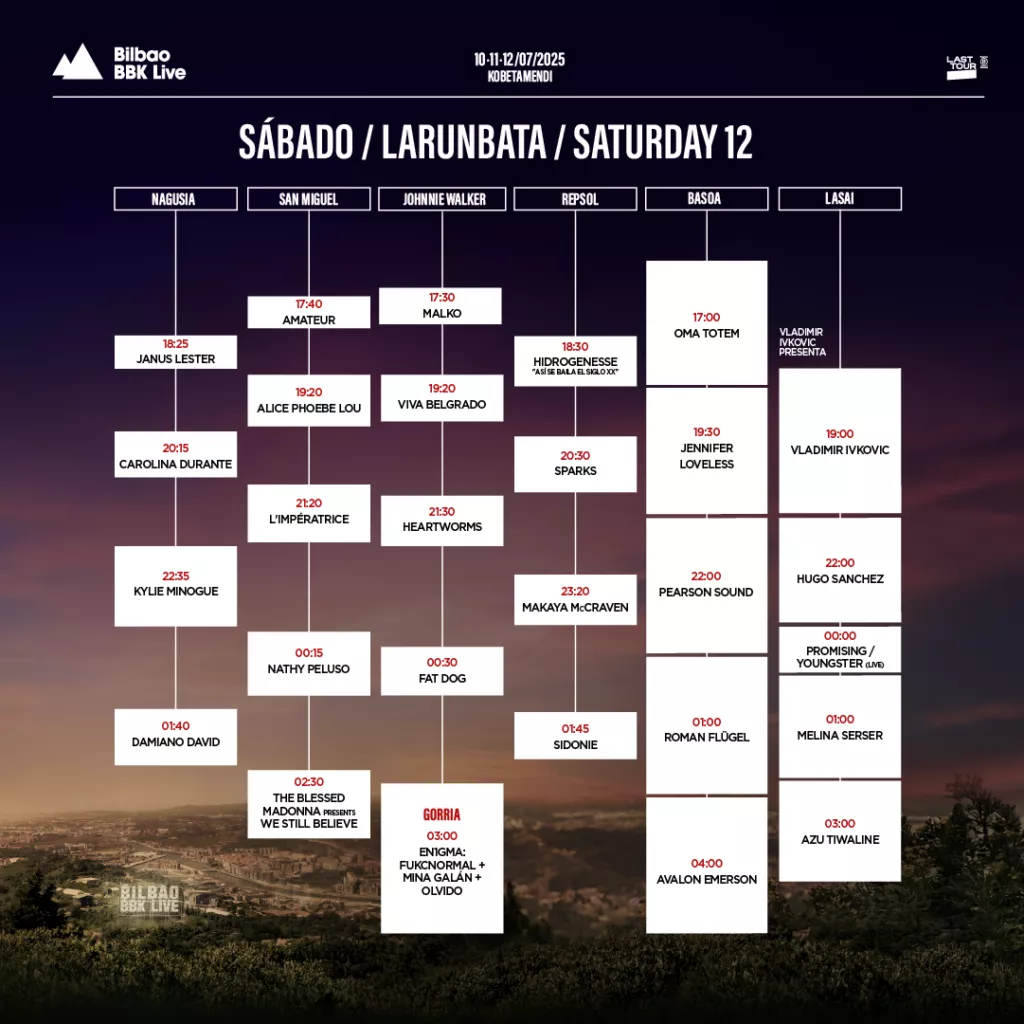 Bilbao BBK Live jaialdiko larunbateko jardunaldiaren ordutegiak