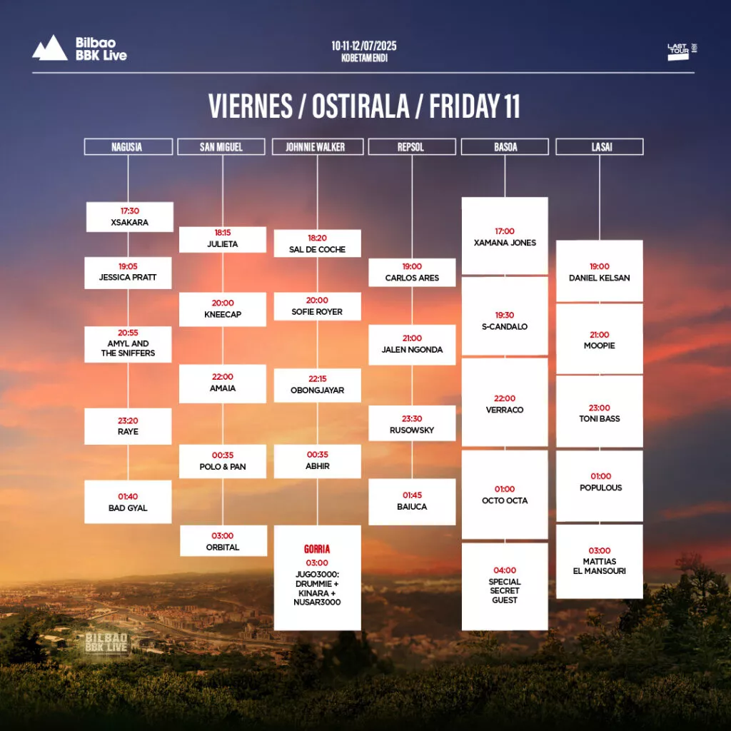 Bilbao BBK Live jaialdiko ostiraleko jardunaldiaren ordutegiak