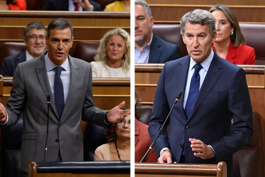 El líder del PP Alberto Núñez Feijóo y el presidente del Gobierno se han enzarzado en acusaciones mutuas en el primer cara a cara en el primer pleno en el Congreso. Feijóo ha tildado a la mujer de Sánchez "pluriimputada". El presidente del Gobierno español, por su parte, ha presumido de un Ejecutivo "limpio y que funciona". 