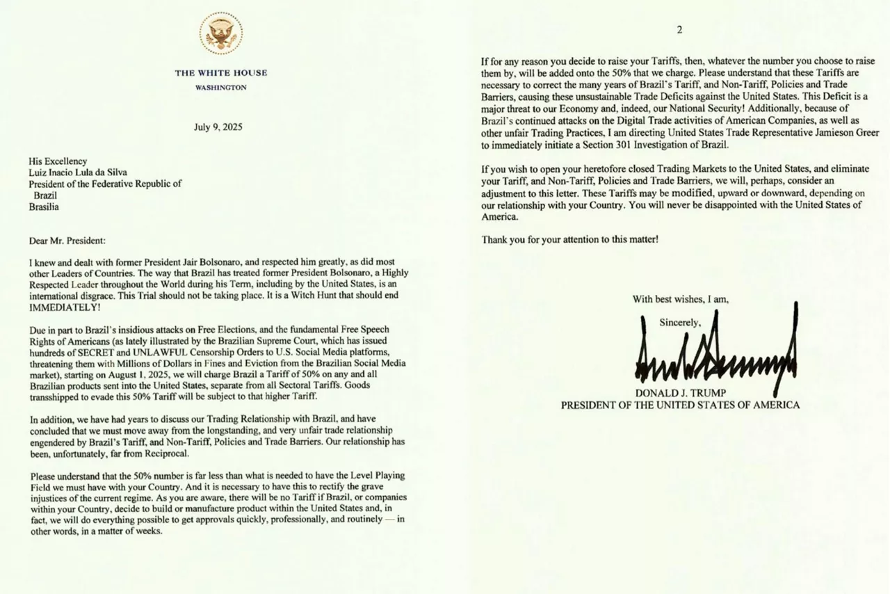 donald trump carta lula da silva brasil