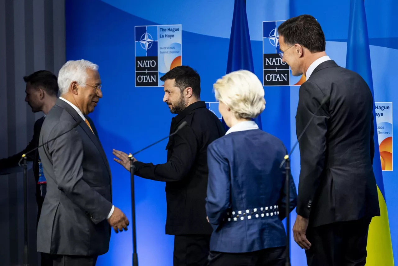 The Hague (Netherlands), 24/06/2025.- (L-R) European Council President Antonio Costa, Ukrainian President Volodymyr Zelensky, European Commission President Ursula von der Leyen, and NATO Secretary General Mark Rutte after addressing the media during the NATO Summit in The Hague, the Netherlands, 24 June 2025. The Netherlands hosts the NATO Summit in The Hague on 24 and 25 June, the first such summit to be held in the country. (Países Bajos; Holanda, La Haya) EFE/EPA/SEM VAN DER WAL
