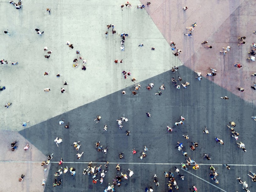 People seen from above in the square