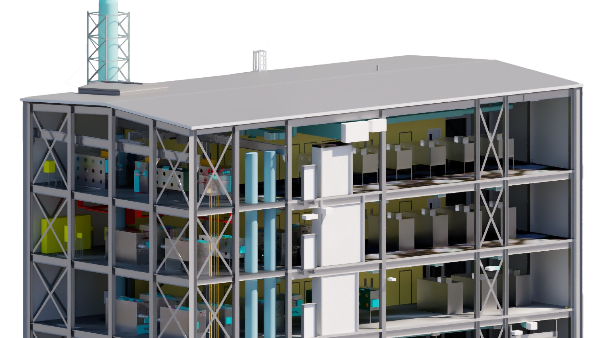 graphic representation of the H3AT Tritium Loop Facility inside the building