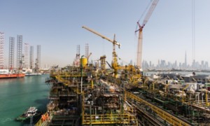  The ship Baleine under construction in the port