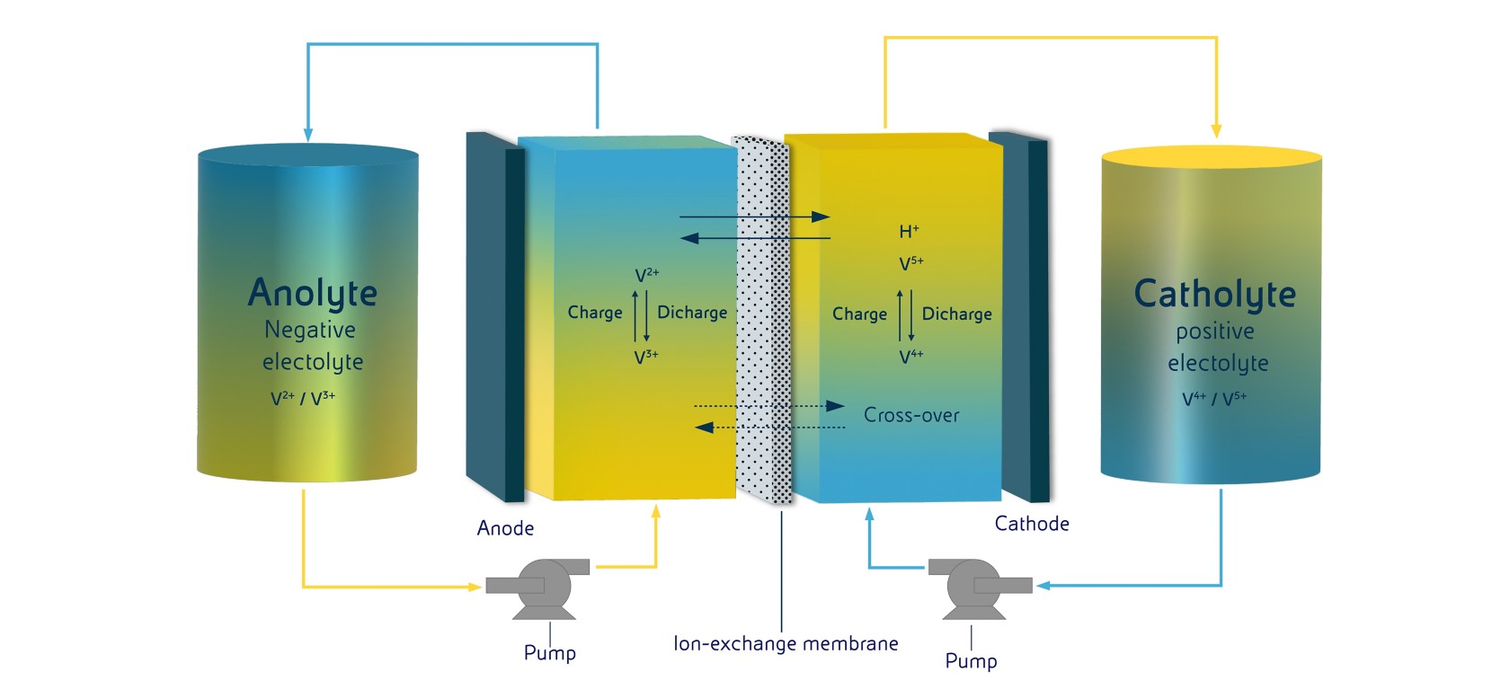 Graphic showing a flow battery’s cellular layout. 