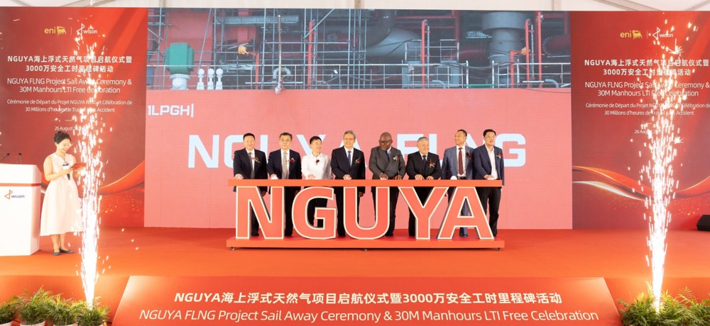 Representatives on stage during the sail away ceremony of the Nguya FLNG.