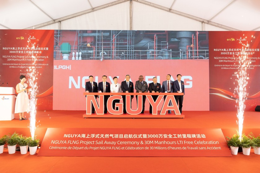 Representatives on stage during the sail away ceremony of the Nguya FLNG.