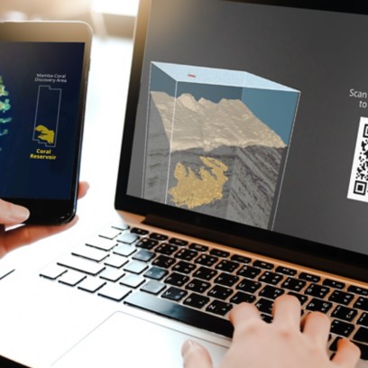 Grafico raffigurante il giacimento Coral sullo schermo di un computer e di uno smartphone