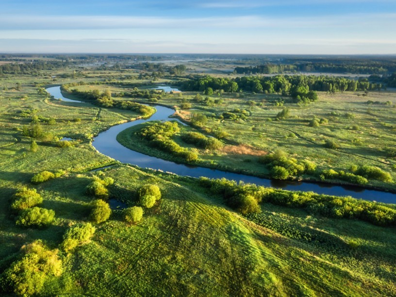 Paesaggio naturale verde con fiume
