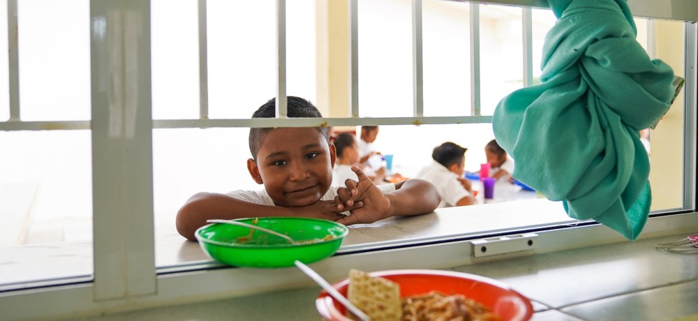 Mexican child in school cafeteria