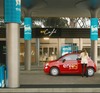 A car from the Enjoy fleet in a Blu Enilive station