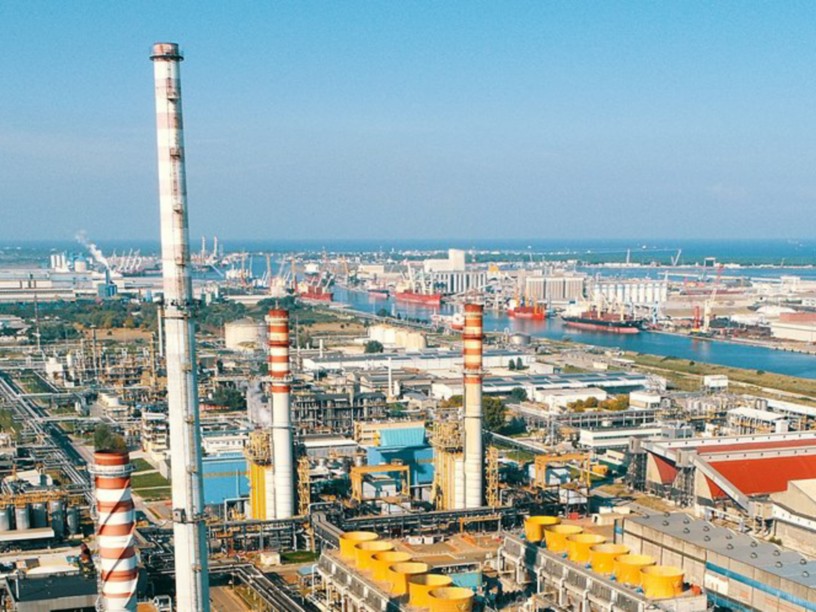 View of the Enipower plant with the sea in the background
