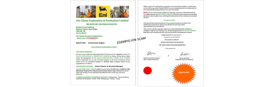 Screenshot che rappresenta false offerte di lavoro in Eni