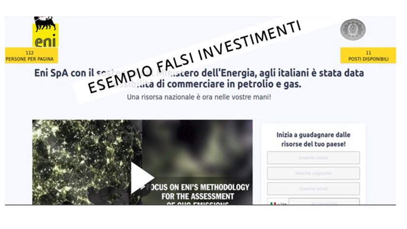 Screenshot con proposta di falsi investimenti in Eni
