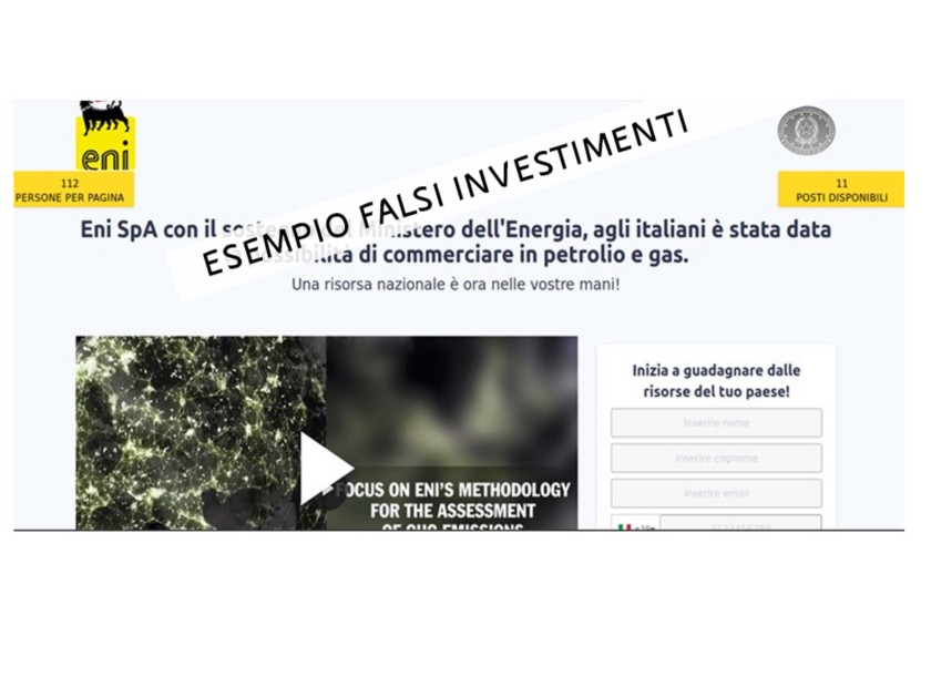Screenshot con proposta di falsi investimenti in Eni