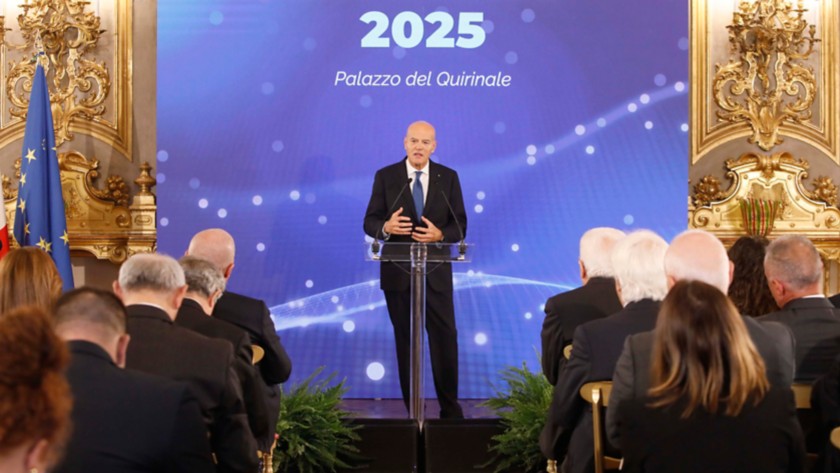 Claudio Descalzi, Amministratore Delegato di Eni, durante la cerimonia di premiazione al Palazzo del Quirinale.