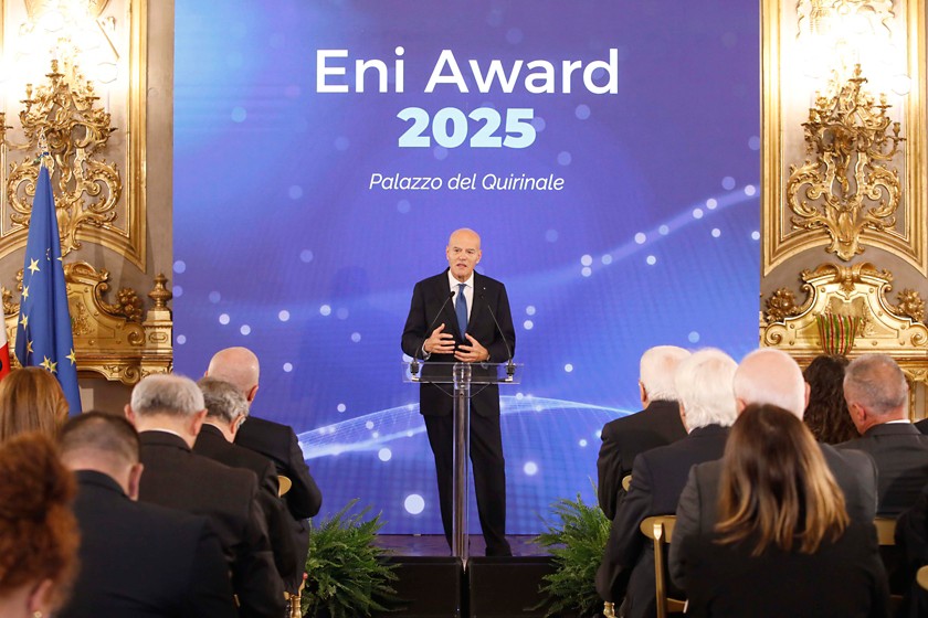 Claudio Descalzi, Amministratore Delegato di Eni, durante la cerimonia di premiazione al Palazzo del Quirinale.