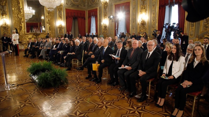 Platea al Palazzo del Quirinale durante la cerimonia di premiazione di Eni Award 2025.