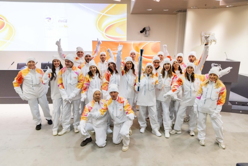 I tedofori durante la tappa del Viaggio della Fiamma Olimpica a Roma