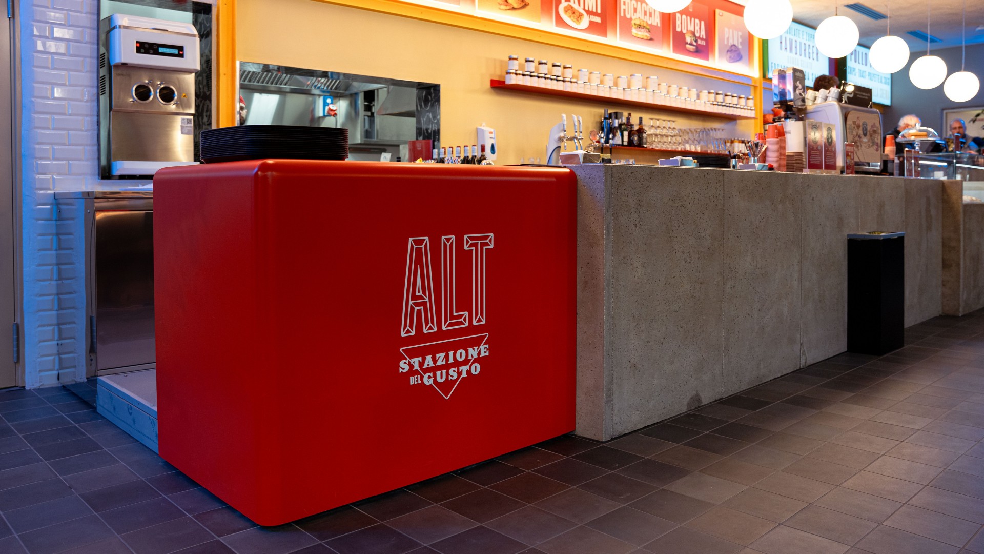 Interior of the restaurant ALT Stazione del Gusto in Sesto San Giovanni, in the province of Milan.