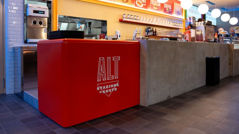 Interior of the restaurant ALT Stazione del Gusto in Sesto San Giovanni, in the province of Milan.