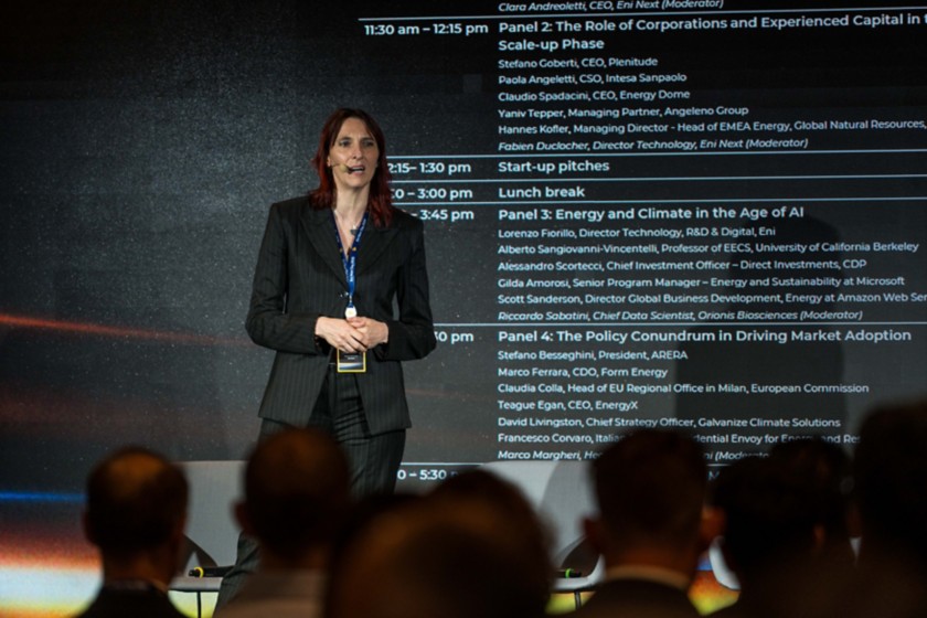 Clara Andreoletti speaks at the event