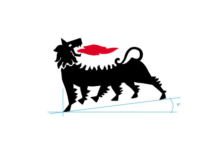 Black and red Eni dog logo on a white background