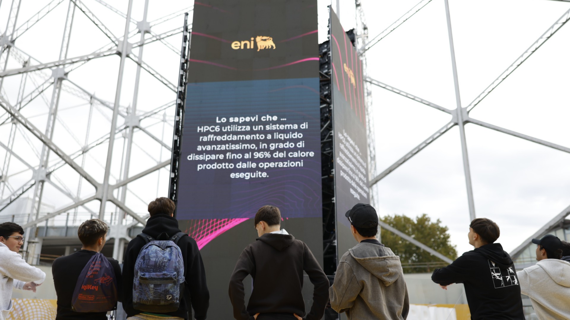 School group watching the Eni installation at Maker Faire Rome 2025