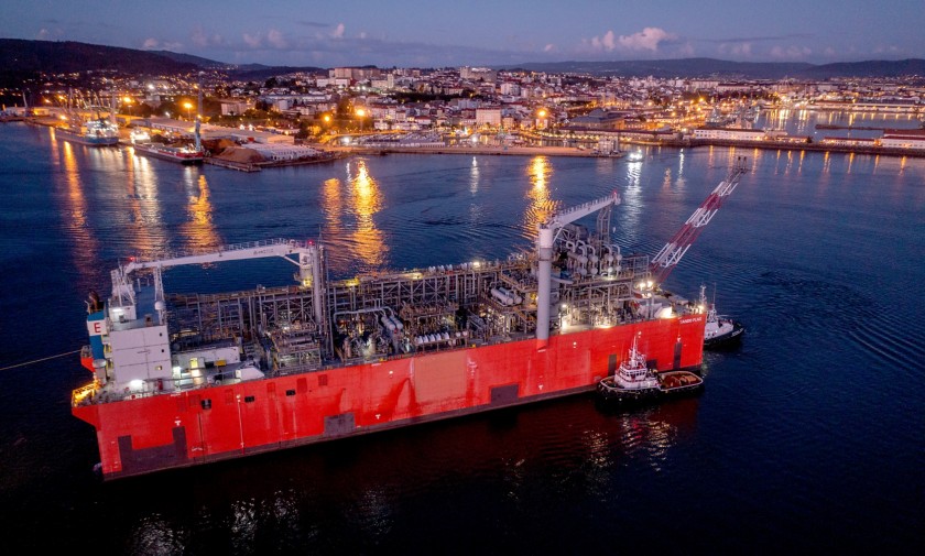 Tango FLNG moored in the illuminated port