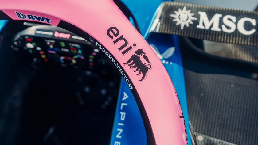 la vettura A525 di BWT Alpine Formula One Team con il logo Eni