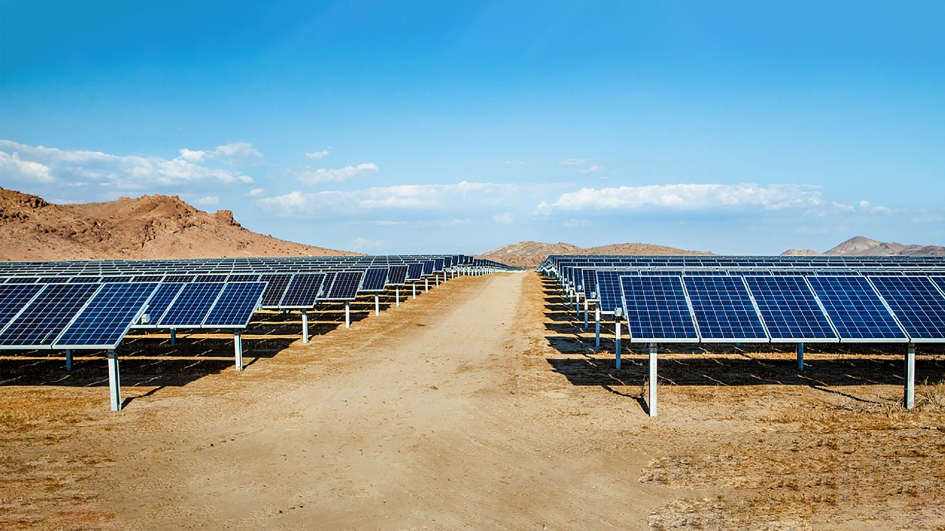 Expanses of solar panels in the Tunisian desert