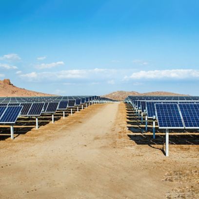 Expanses of solar panels in the Tunisian desert