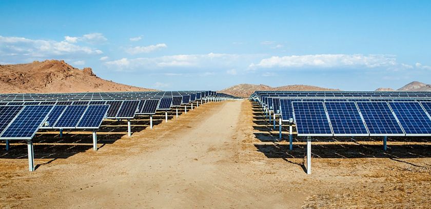 Expanses of solar panels in the Tunisian desert