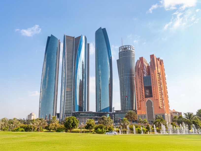 Contemporary Abu Dhabi skyline featuring glass towers and modern architecture