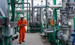 Worker controls walk in gas plant 