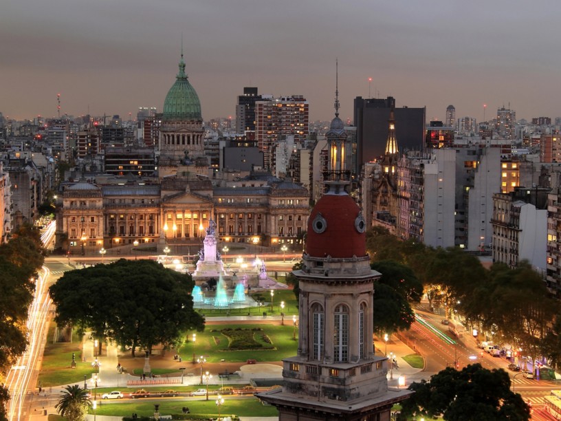 Aerial photo of Buenos Aires city at sunset