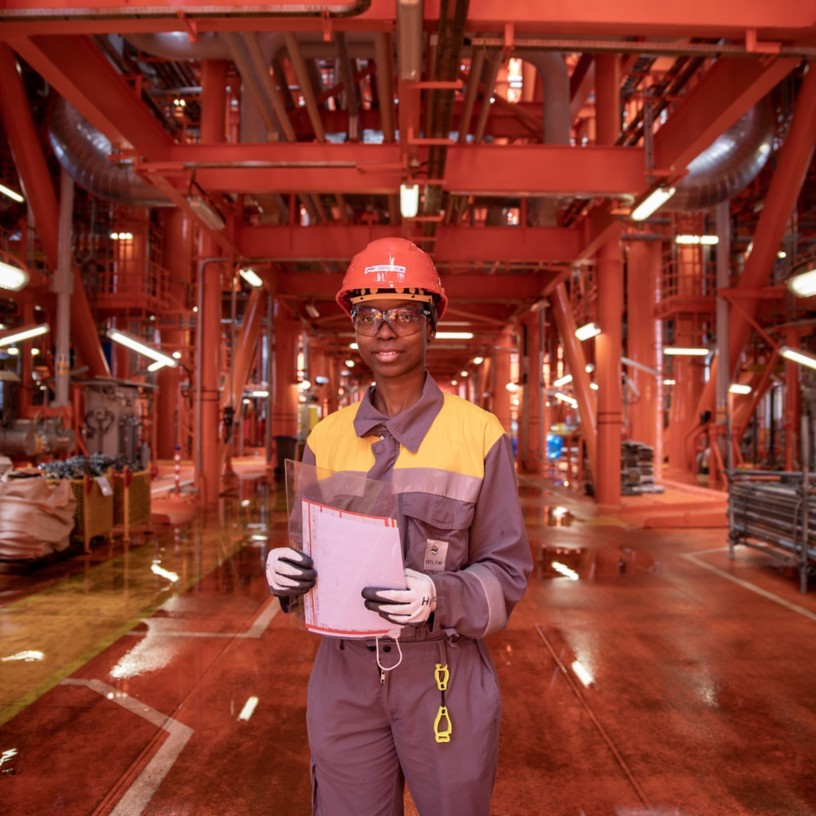 Worker on board a ship carrying gas