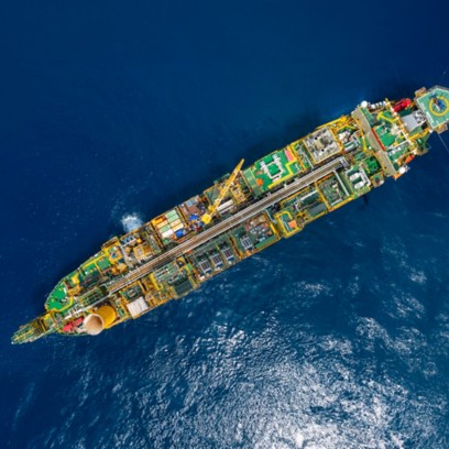 Aerial view of the FPSO Baleine at sea