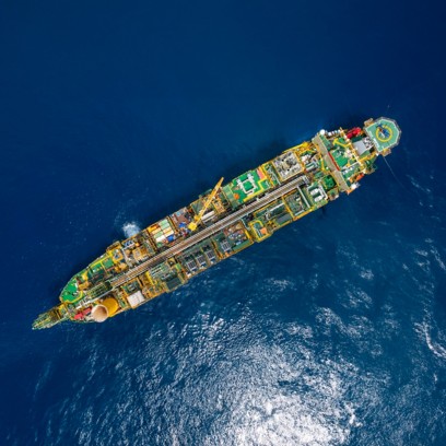 Aerial view of the FPSO Baleine at sea