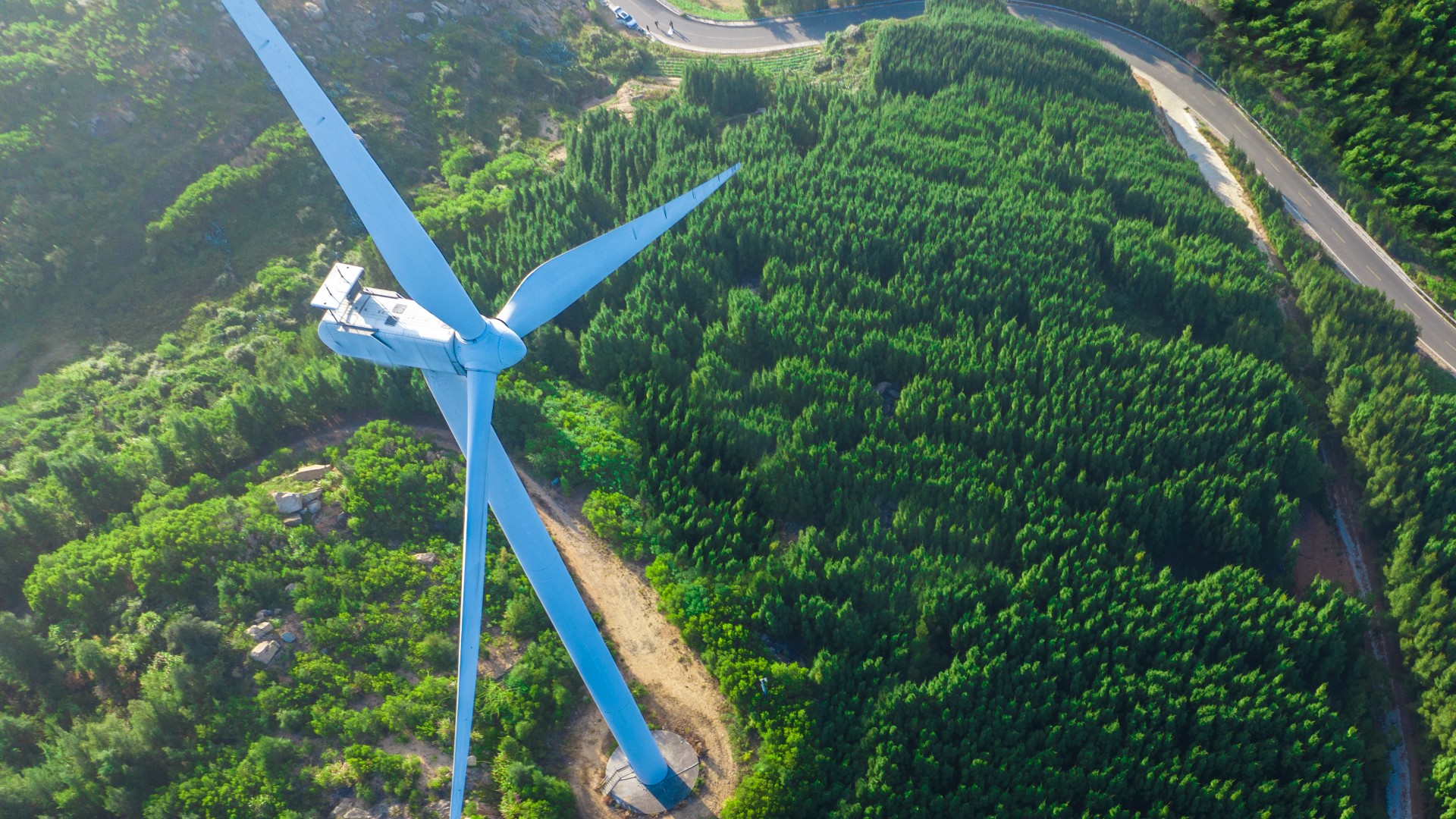 Wind turbines on green hills