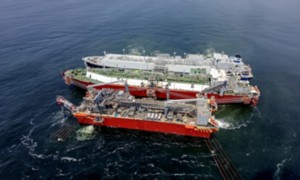 Aerial view of the ship Tango FLNG off Mozambique