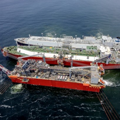 Aerial view of the ship Tango FLNG off Mozambique